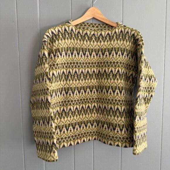 Vintage Swedish Wool Sweater Fair Isle Nordic Geometric Green Cream Pullover M - Picture 2 of 9